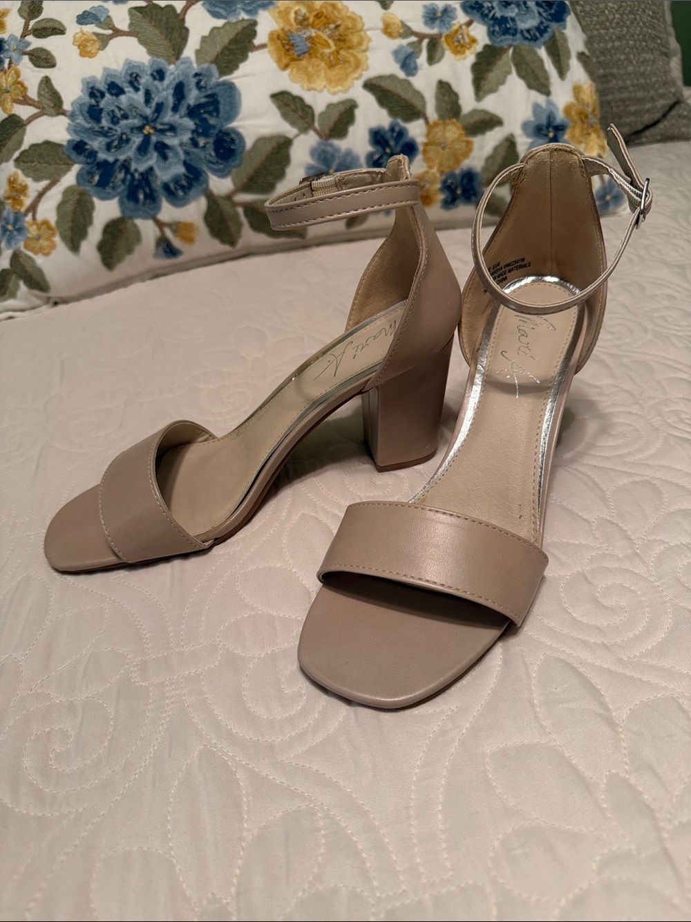 Ankle-Strap Block Heel Sandals in Taupe by Unbranded